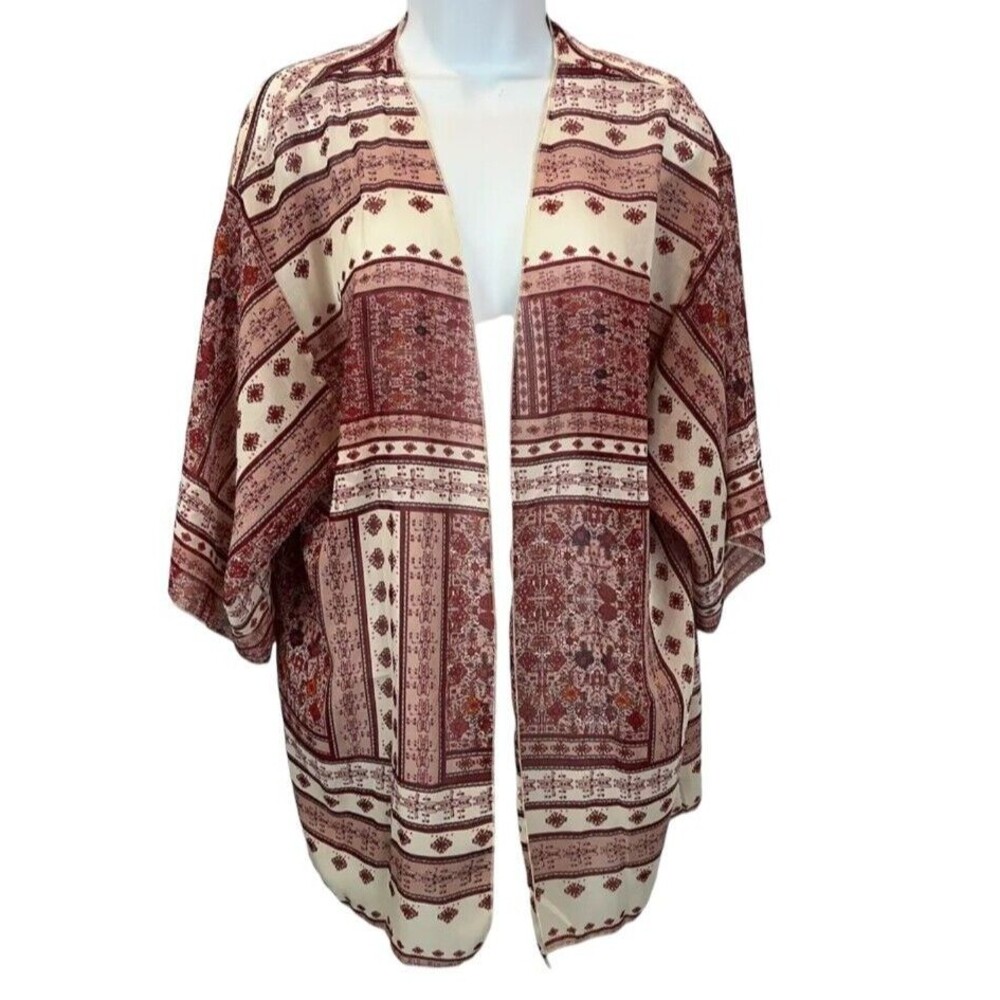Women's OSFM  Boho Wrap Kimono Jacket  Mauve Print  Swim Cover-up Pop-over